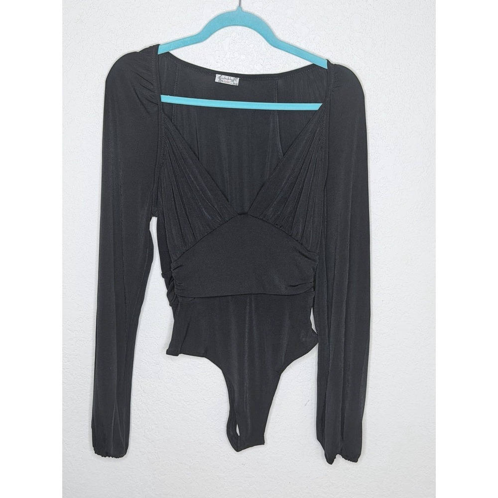 Intimately Free People Body Suit Womens‎ S P Black FP Long Sleeve Deep V-Neck